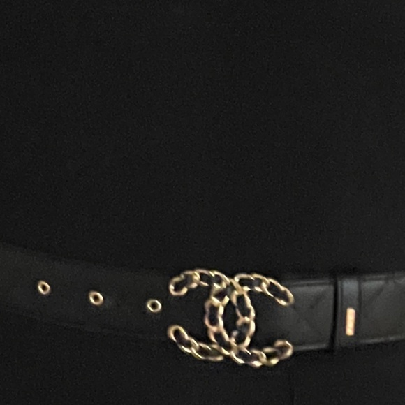 CHANEL ❤️‍?BLACK QUILTED NEW CC LOGO GOLD BUCKLE BELT size 85 main image 4